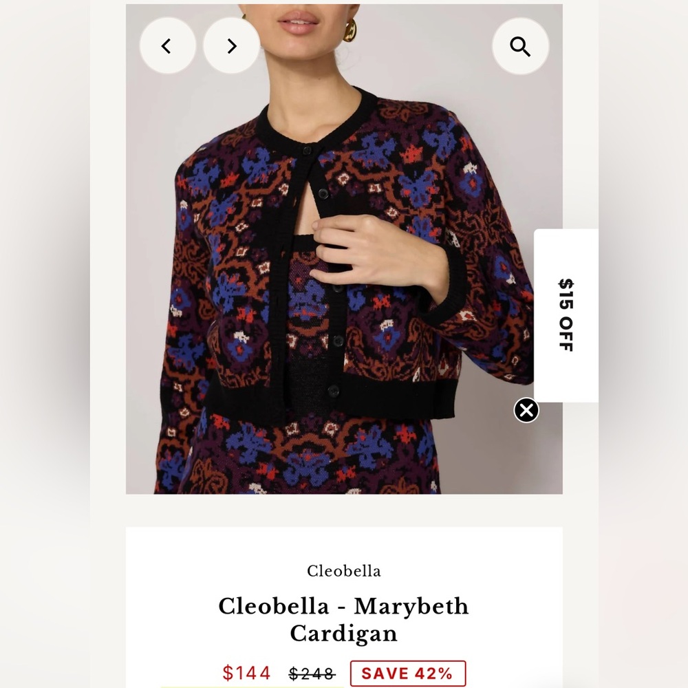 Cleobella Black & Purple Multicolor Floral Cropped Cardigan